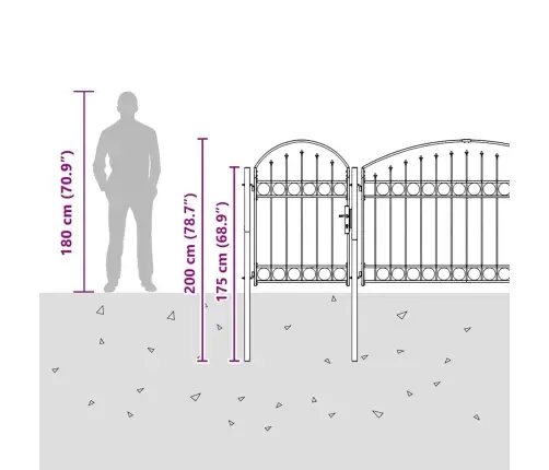 Dārza Žoga Vārti Ar Arkveida Augšu Pelēka 500 X 100 Cm Tērauds Vidaxl