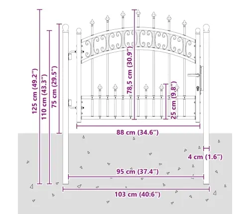 Žoga Vārti Ar Speara Augšdaļu Pelēka 103 X 75 Cm Tērauds Vidaxl