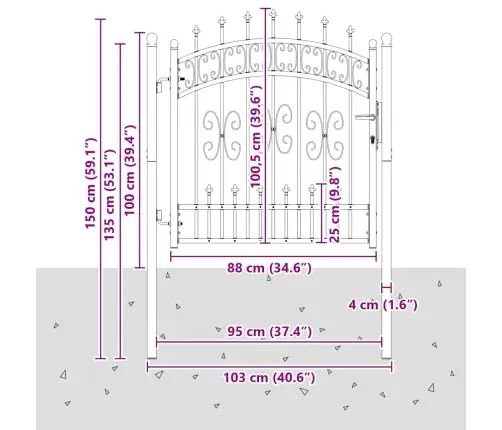 Žoga Vārti Ar Speara Augšdaļu Pelēka 103 X 100 Cm Tērauds Vidaxl