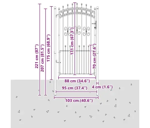 Žoga Vārti Ar Speara Augšdaļu Pelēka 103 X 175 Cm Tērauds Vidaxl