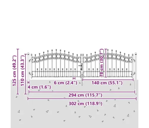 Aiavärav Küünarja Tipuga Lukuga Hall 305 X 75 Cm Teras