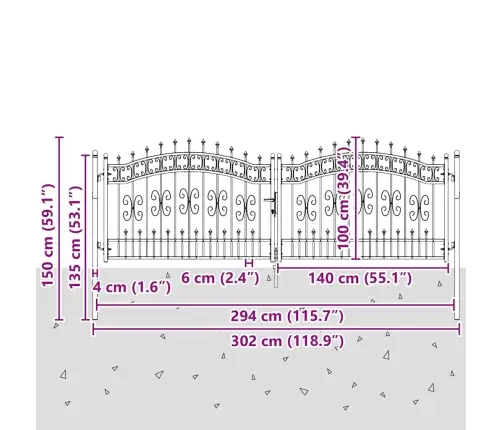 Tvora Su Kalas Ant Viršaus Pilka 305 X 100 Cm Plienas