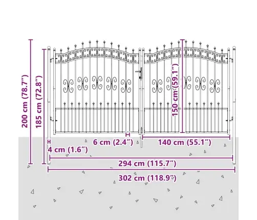 Tvora Su Kalas Ant Viršaus Pilka 305 X 150 Cm Plienas