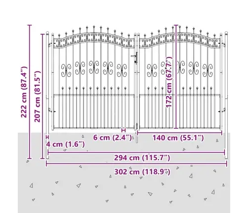 Tvora Su Kalas Ant Viršaus Pilka 305 X 175 Cm Plienas
