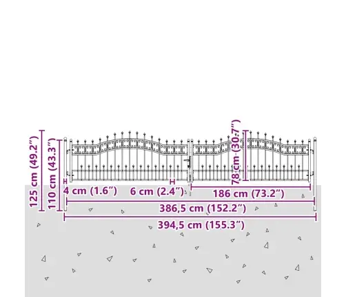 Aiavärav Küünarja Tipuga Lukuga Hall 404 X 75 Cm Teras