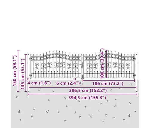 Tvora Su Kalas Ant Viršaus Pilka 404 X 100 Cm Plienas