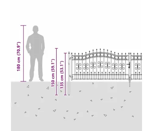 Tvora Su Kalas Ant Viršaus Pilka 404 X 100 Cm Plienas