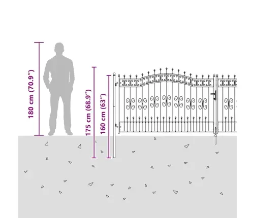 Tvora Su Kalas Ant Viršaus Pilka 404 X 125 Cm Plienas