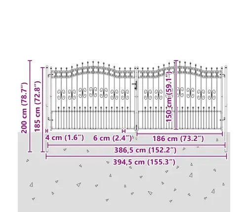 Žoga Vārti Ar Speara Augšdaļu Pelēka 404 X 150 Cm Tērauds Vidaxl