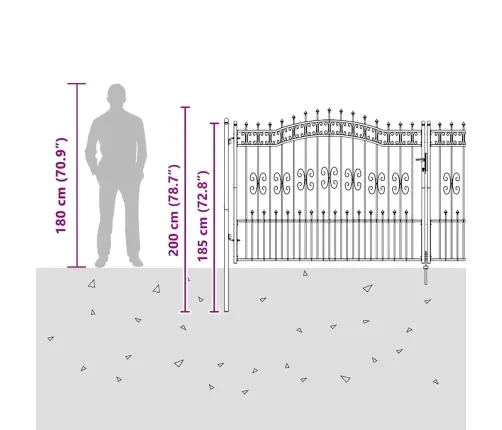 Žoga Vārti Ar Speara Augšdaļu Pelēka 404 X 150 Cm Tērauds Vidaxl