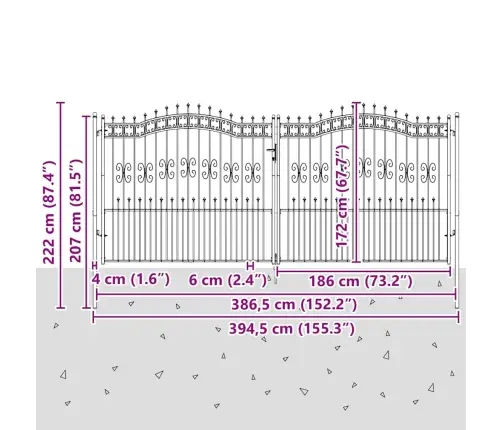 Žoga Vārti Ar Speara Augšdaļu Pelēka 404 X 175 Cm Tērauds Vidaxl
