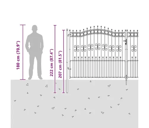 Žoga Vārti Ar Speara Augšdaļu Pelēka 404 X 175 Cm Tērauds Vidaxl