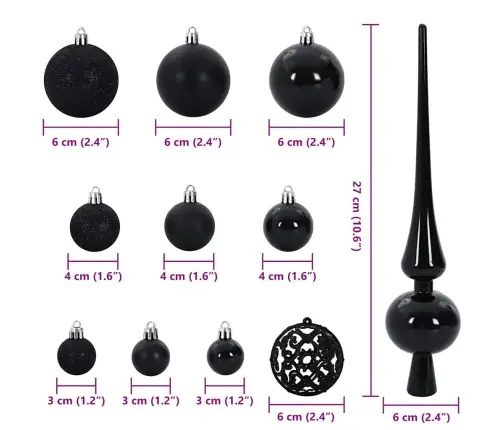 Ziemassvētku Rotājumu Komplekts 120 Pcs Melna Plastmasa Vidaxl