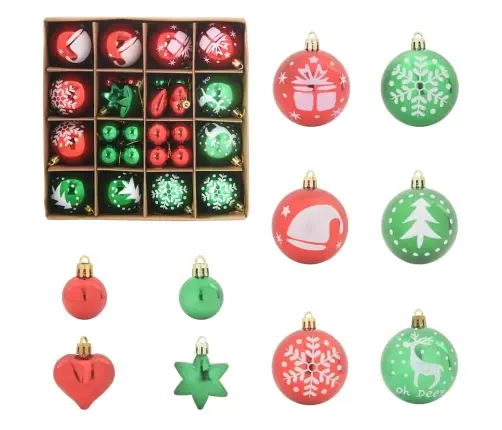 Ziemassvētku Rotājumu Komplekts 40 Pcs Sarkans Un Zaļš Vidaxl