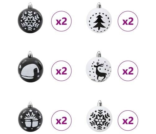 Ziemassvētku Rotājumu Komplekts 40 Pcs Melns Un Balts Vidaxl