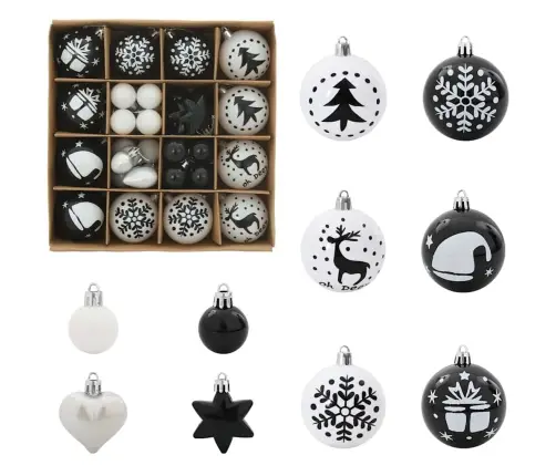 Ziemassvētku Rotājumu Komplekts 40 Pcs Melns Un Balts Vidaxl