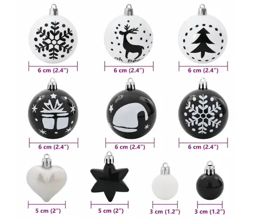 Ziemassvētku Rotājumu Komplekts 40 Pcs Melns Un Balts Vidaxl