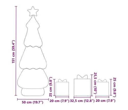 Apgaismota Ziemassvētku Eglīte Ar 3 Dāvanu Kastēm 2D Siltā Baltā Krāsā Vidaxl