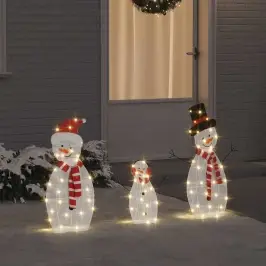 Valgustatud Lumememme Pere 3 Pcs Soe Valge Polüester