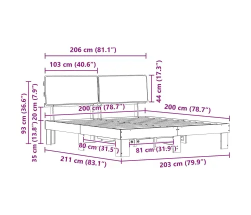 Gultas Rāmis Ar Polsterētu Galvas Balstu Melna 200 X 200 Cm Vidaxl