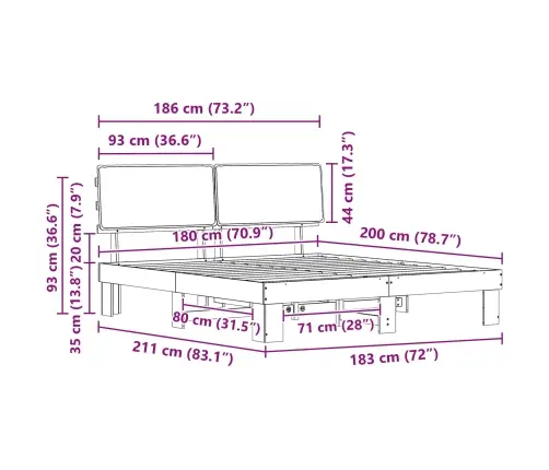 Voodiraam Pehme Peatoega Peaga Must 180 X 200 Cm Tahke Mänd