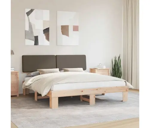 Voodiraam Pehme Peatoega Pruunikashall 200 X 200 Cm Tahke Mänd