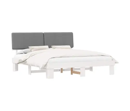 Voodiraam Pehme Peatoega Peaga Helehall 180 X 200 Cm Tahke Mänd