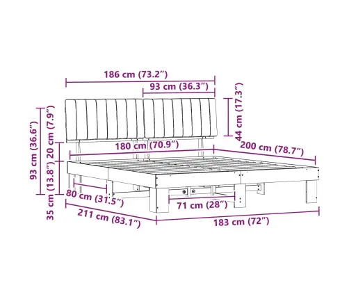 Voodiraam Pehme Peatoega Pruunikashall 180 X 200 Cm Tahke Mänd