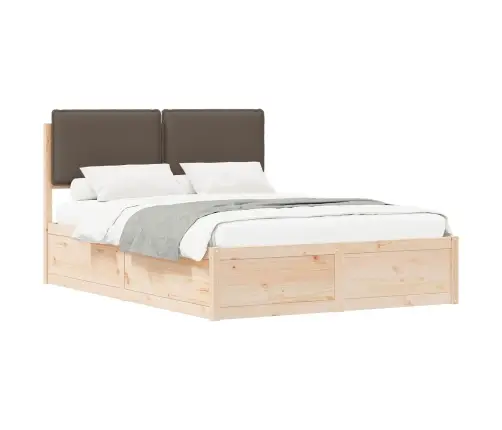 Voodiraam Pehme Peatoega Pruunikashall 135 X 190 Cm Tahke Mänd