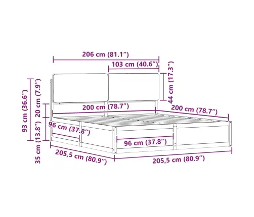 Voodiraam Pehme Peatoega Pruunikashall 200 X 200 Cm Tahke Mänd