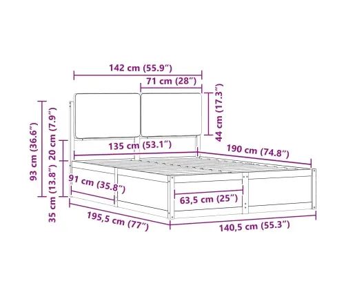 Lovo Rėmas Su Apmuštu Galvūgaliu Šviesiai Pilka 135 X 190 Cm