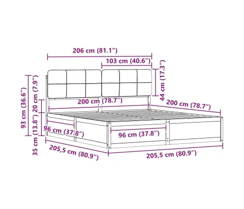 Gultas Rāmis Ar Polsterētu Galvas Balstu Melna 200 X 200 Cm Vidaxl