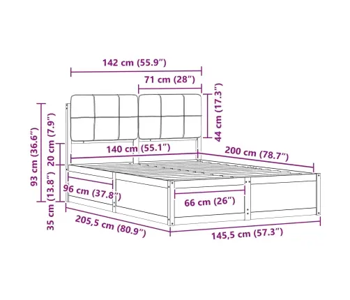 Lovo Rėmas Su Apmuštu Galvūgaliu Juoda 140 X 200 Cm