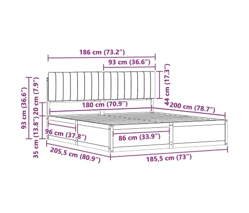 Voodiraam Pehme Peatoega Peaga Helehall 180 X 200 Cm Tahke Mänd