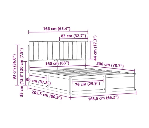 Gultas Rāmis Ar Polsterētu Galvas Balstu Melna 160 X 200 Cm Vidaxl
