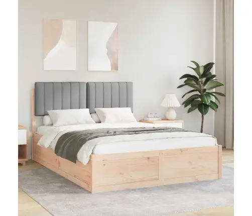 Voodiraam Pehme Peatoega Peaga Helehall 140 X 200 Cm Tahke Mänd