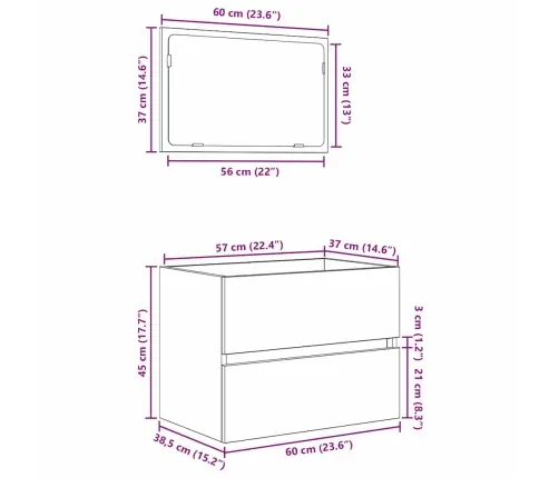 Vonios Baldų Rinkinys Su Stalčių Betono Pilka 60 X 38,3 X 45 Cm