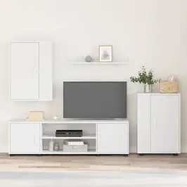 4 Dalių Tv Spintelė Rinkinys Balta Apdirbta Mediena