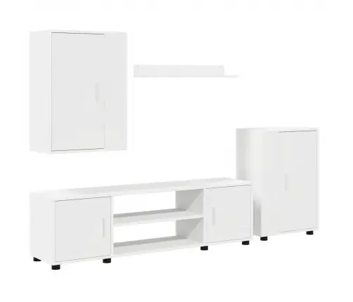 4 Gabalu Tv Skapja Komplekts 4 Pcs Balta Inženierijas Koks Vidaxl