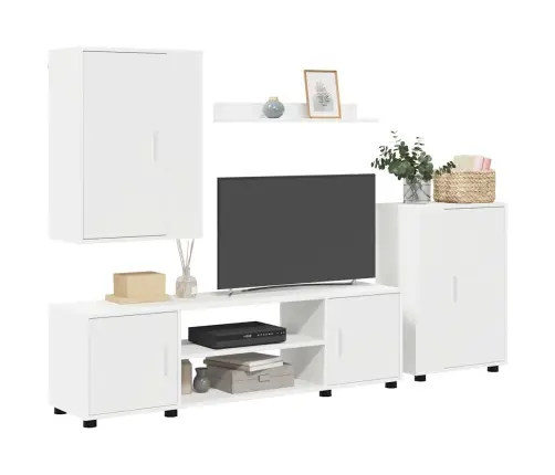 Tv Spintelių Komplektas 4 Pcs Balta Apdirbta Mediena