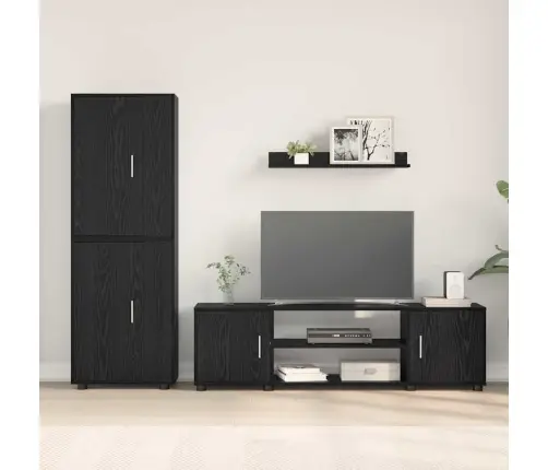 4 Gabalu Tv Skapja Komplekts Ar Plauktu 4 Pcs Melns Ozols Vidaxl