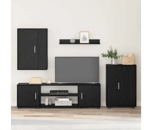 Tv Spintelių Komplektas 4 Pcs Juodas Ąžuolas Apdirbta Mediena