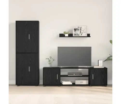 Tv Spintelių Komplektas 4 Pcs Juodas Ąžuolas Apdirbta Mediena