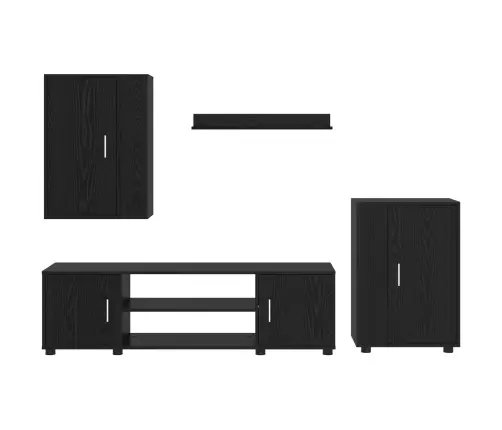 4 Gabalu Tv Skapja Komplekts Ar Plauktu 4 Pcs Melns Ozols Vidaxl