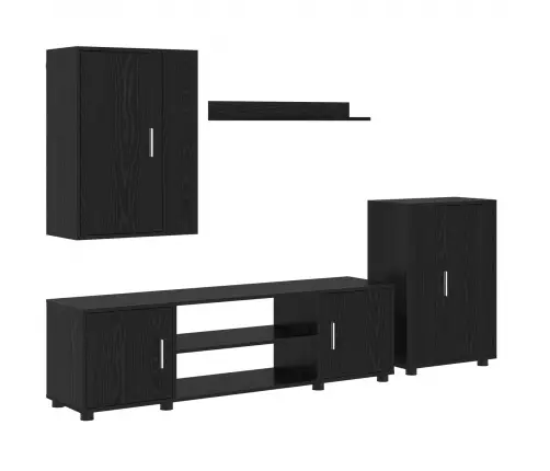 4 Gabalu Tv Skapja Komplekts Ar Plauktu 4 Pcs Melns Ozols Vidaxl