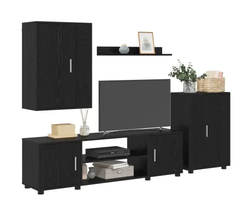 4 Gabalu Tv Skapja Komplekts Ar Plauktu 4 Pcs Melns Ozols Vidaxl