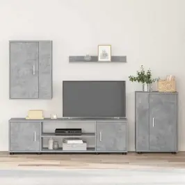 4 Dalių Tv Spintelė Rinkinys Betono Pilka Apdirbta Mediena