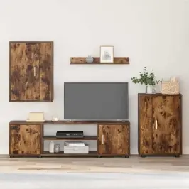 4 Gabalu Tv Skapja Komplekts Dūmu Ozols Inženierijas Koks Vidaxl