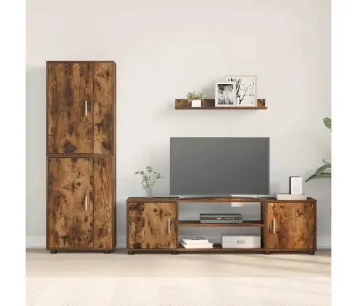 4 Dalių Tv Spintelė Rinkinys Kūdevinė Ąžuolo Apdirbta Mediena