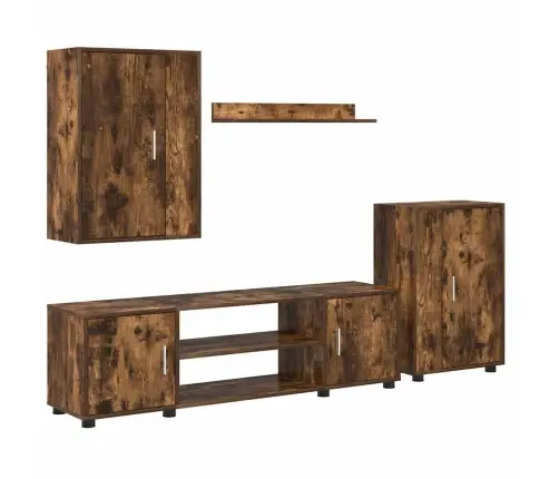 4 Dalių Tv Spintelė Rinkinys Kūdevinė Ąžuolo Apdirbta Mediena